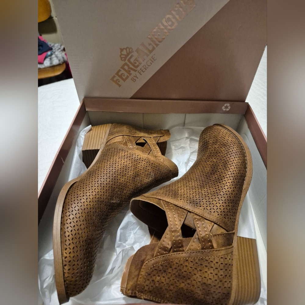 Rebels Tan Ankle Booties with Perforated Design